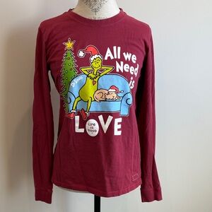 Life Is Good Maroon Grinch Long Sleeve Tee